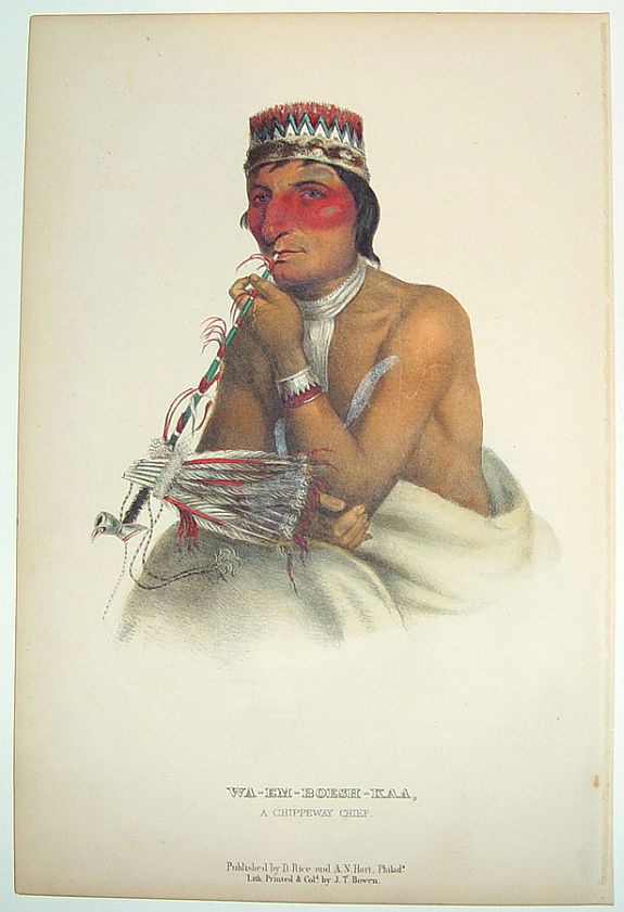 McKenney, Thomas Loraine and James Hall., Wa-Em-Boesh-Kaa, A Chippeway Chief, antique map, old maps