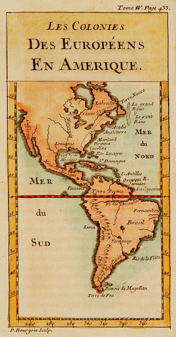 BOURGOIN,P, Les colonies des Européens en Amérique., antique map, old maps