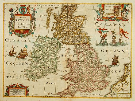 HONDIUS,H., Magnae Britanniae et Hiberniae Tabula., antique map, old maps