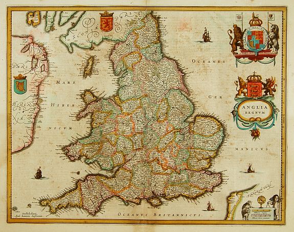 JANSSONIUS, J., Anglia Regnum., antique map, old maps