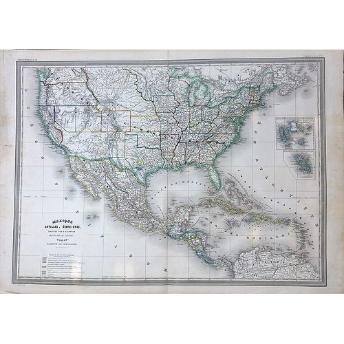 DUFOUR, A. H., Mexique Antilles et Californie., antique map, old maps