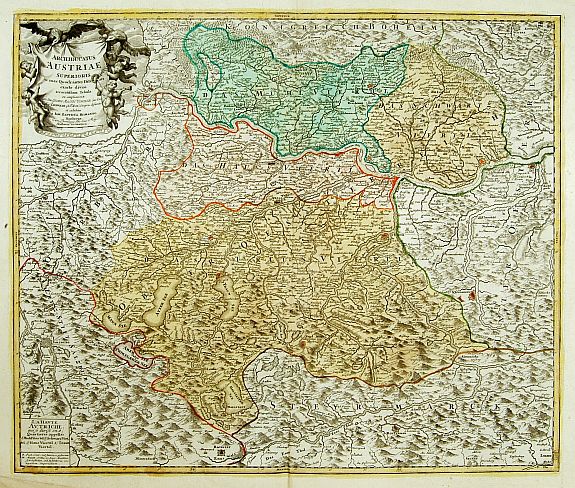 HOMANN,J.B., Archiducatus Austriae superioris in suas Quadrantes.., antique map, old maps