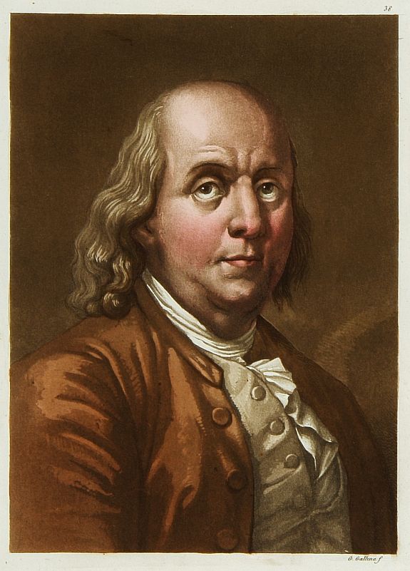 FERRARIO, G., Portrait de Benjamin Franklin., antique map, old maps
