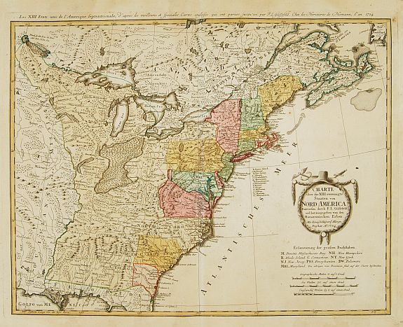 HOMANN HEIRS., Charte uber die XIII vereingte Staaten von Nord-America.., antique map, old maps
