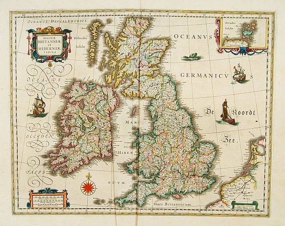 BLAEU,W., Magnae Britanniae et Hiberniae Tabula., antique map, old maps