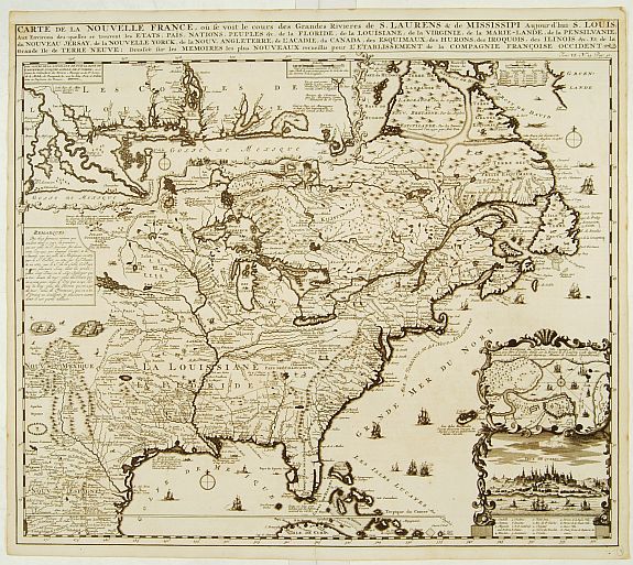 CHATELAIN,H., Carte de la Nouvelle France, ou se voi le cours.., antique map, old maps