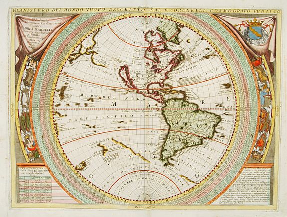CORONELLI,V.M., Planisfero del mondo nuovo.., antique map, old maps