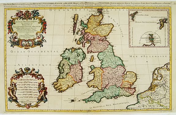 SANSON, N. /JAILLOT, A.H., Les Isles Britanniques qui contiennents les- Royaumes, d' Angleterre, Escosse, et Irlande., antique map, old maps