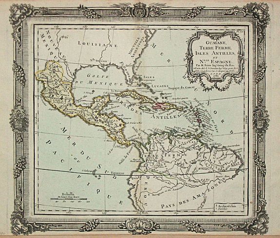 BRION DE LA TOUR, L. / DESNOS, L.CH., Guayana, Terre Ferme, Isles Antilles et N.lle Espagne., antique map, old maps