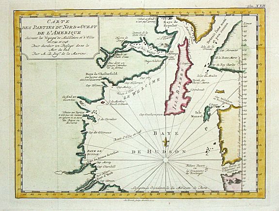 BONNE,R., Carte des Parties du Nord-Ouest de l' Amerique., antique map, old maps