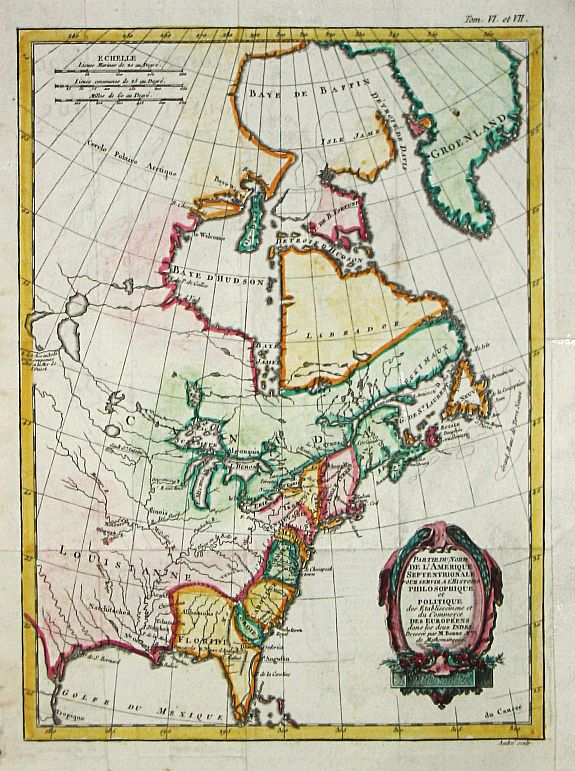 BONNE, R., Partie du Nord de l' Amerique Septentrionale., antique map, old maps