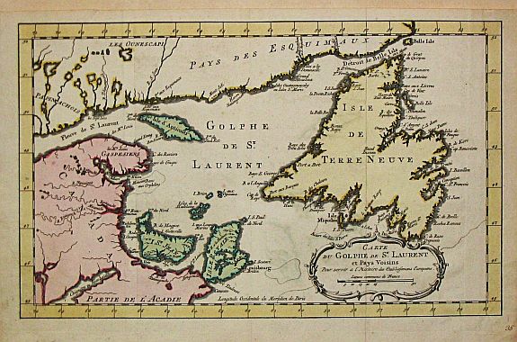 BELLIN, J.N., Carte du Golphe de St. Laurent et Pays Voisins., antique map, old maps