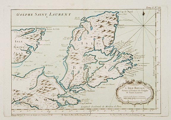 BELLIN,J.N., L'Isle Royale située à l'entrée du Golphe de Saint Laurent., antique map, old maps