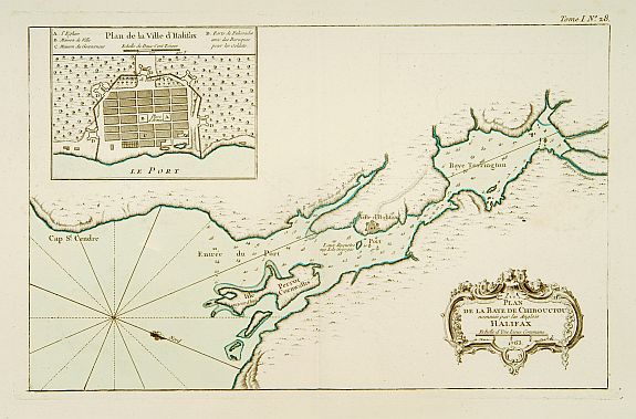 BELLIN,J.N., Plan de la Baye de Chibouctou nommée par les Anglois Halifax., antique map, old maps