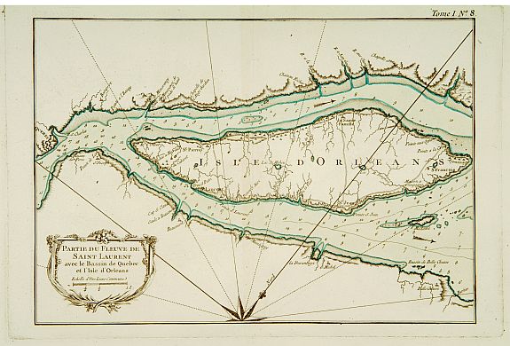 BELLIN,J.N., Partie du Fleuve de Saint -Laurent avec le Bassin de Québec et l'Isle d'Orléans., antique map, old maps