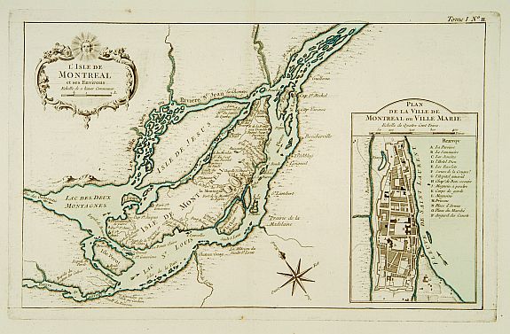 BELLIN,J.N., L'Isle de Montréal et ses Environs., antique map, old maps