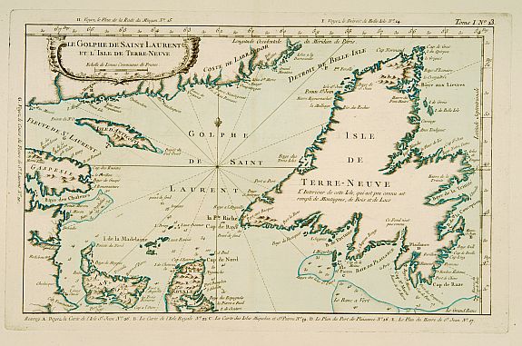 BELLIN,J.N., Le Golphe de Saint-Laurent et l'Isle de Terre-Neuve., antique map, old maps