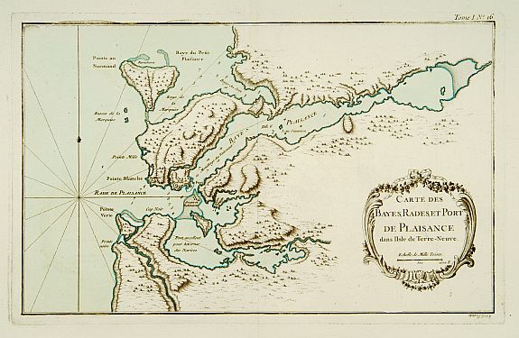BELLIN,J.N., Carte des Bayes, Rades et Port de Plaisance dans l'Isle de Terre-Neuve., antique map, old maps