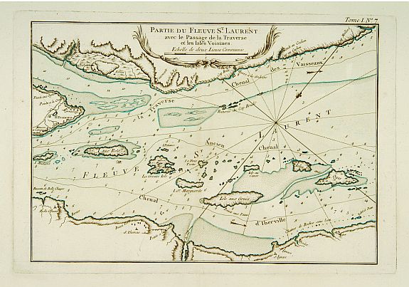 BELLIN,J.N., Partie du Fleuve de Saint Laurent avec le Passage de la Traverse et des Isles Voisines., antique map, old maps