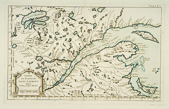 BELLIN,J.N., Cours du Fleuve de Saint Laurent depuis la Mer jusqu'à Québec., antique map, old maps