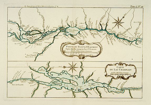 BELLIN,J.N., Partie du Fleuve St. Laurent depuis Québec jusqu'au Lac St. François. / Carte du Lac Champlain., antique map, old maps