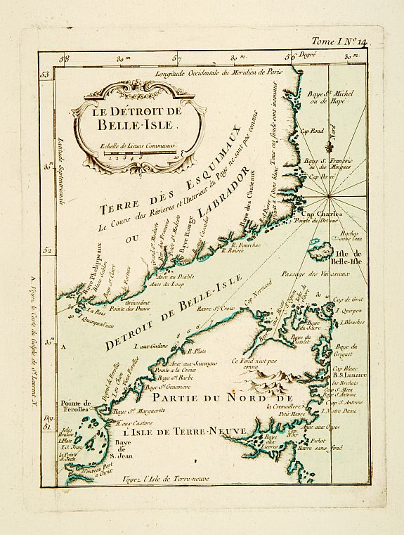 BELLIN,J.N., Le Détroit de Belle-Isle., antique map, old maps