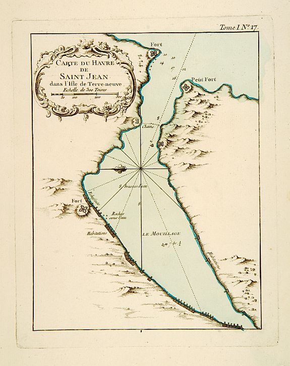BELLIN,J.N., Carte du Havre de Saint-Jean dans l'Isle de Terre-neuve., antique map, old maps