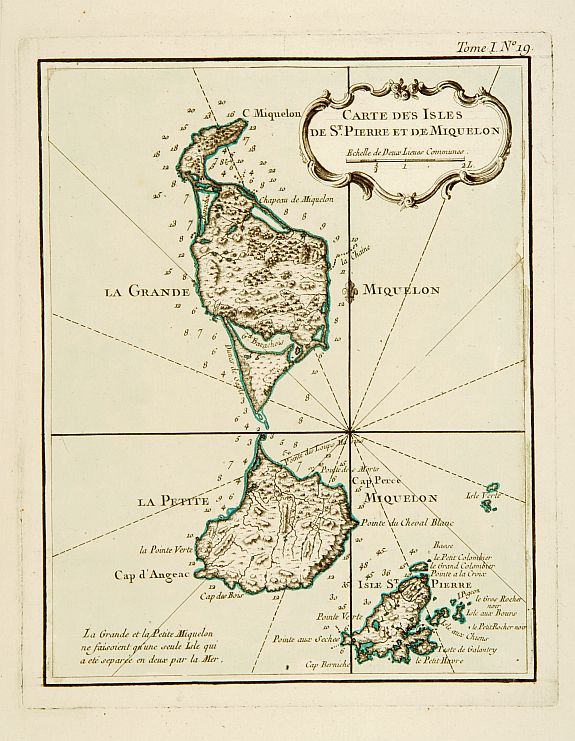 BELLIN,J.N., Carte Des Isles De St. Pierre et de Miquelon., antique map, old maps