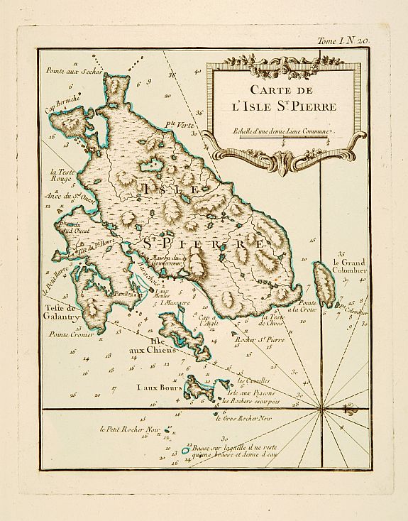 BELLIN,J.N., Carte de l'Isle de St. Pierre., antique map, old maps
