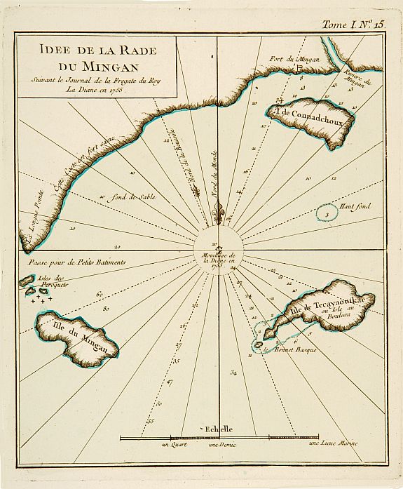 BELLIN,J.N., Idée de La Rade du Mingan. Suivant le Journal de la Fregate du Roy La Diane en 1755., antique map, old maps