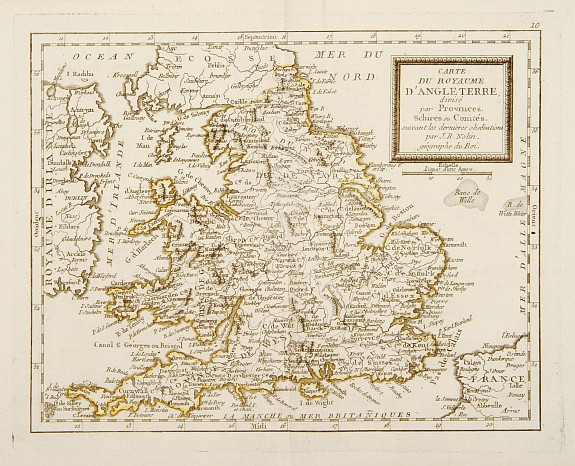 MONDHARE / NOLIN,J.B., Carte du Royaume de l'Angleterre divisé par Provinces, Schires ou Comtés .., antique map, old maps