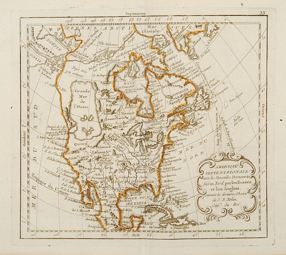 MONDHARE / NOLIN,J.B., Amérique Septentrionale avec les Nouvelles Découvertes fait au Nord, par les Russes et les Anglois.., antique map, old maps