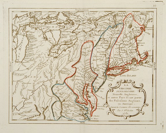 MONDHARE / NOLIN,J.B., La Virginie, Pennsilvanie, Nouvelle Angleterre, et autres Pays fesant partie des Possessions Angloises, en Amérique.., antique map, old maps