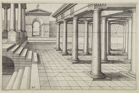 VREDEMAN DE VRIES, J. / HONDIUS, H., Perspective print by Vredeman de Vries., antique map, old maps