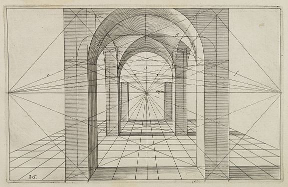 VREDEMAN DE VRIES,J./ HONDIUS,H., Perspective print by Vredeman de Vries., antique map, old maps