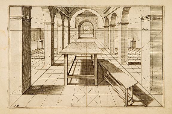 VREDEMAN DE VRIES,J./ HONDIUS,H., Perspective print by Vredeman de Vries., antique map, old maps