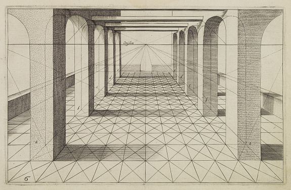 VREDEMAN DE VRIES, J. / HONDIUS, H., Perspective print by Vredeman de Vries., antique map, old maps