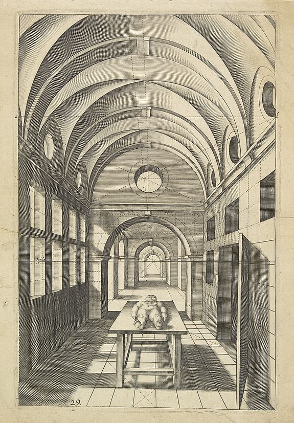 VREDEMAN DE VRIES, J./ HONDIUS, H., Perspective print by Vredeman de Vries., antique map, old maps