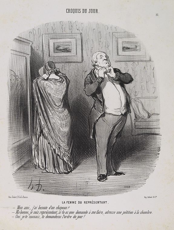 DAUMIER, H., La femme du représentant (Plate 27 from le Charivari, Le croquis du jour)., antique map, old maps