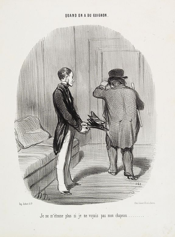 DAUMIER, H., Quand on a du guignon. Je ne m'étonne plus si jevoyais pasmon chapeau . . ., antique map, old maps