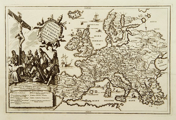 SCHERER,H., Status religionis catholicae in Europa per mappam geographicam proposito., antique map, old maps