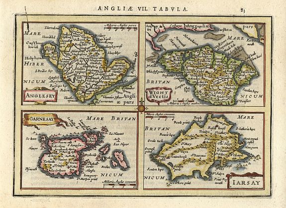 MERCATOR,G./ HONDIUS,J., Anglesey, Wight, Garnesey, Iarsay., antique map, old maps