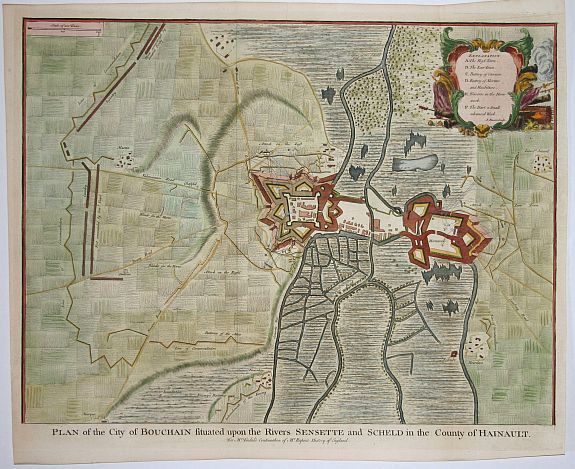 TINDAL,N, Plan of the city of Bouchain.., antique map, old maps