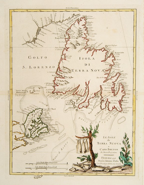 ZATTA,A., Le Isole di Terra Nuova e Capo Breton ., antique map, old maps