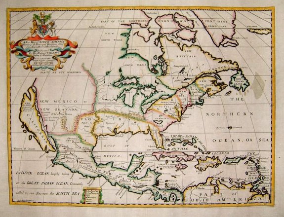 Wells, Edward, A New Map of North America, antique map, old maps