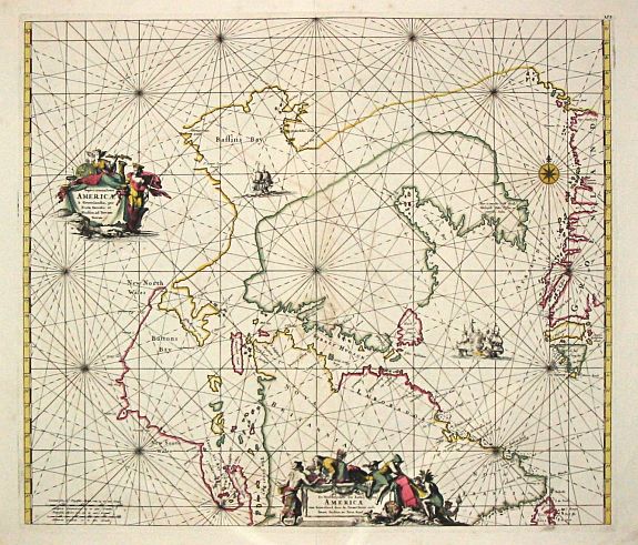 WIT, F. de., Septentrionaliora Americae e Groenlandia per Fretus Davidis et Hudson, ad Terrum Novam., antique map, old maps