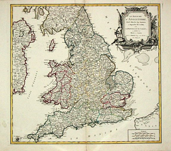 Robert de Vaugondy, G. & D., [ A map of England and Wales, antique map, old maps