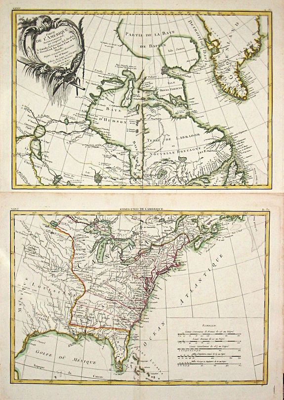 Lattré, J. / R.Bonne., Partie de L'Amerique Septentrionale qui comprend le Canada, la Louisiana, le Labrador, le Groenland, les Etats-Unis et la Floride, antique map, old maps