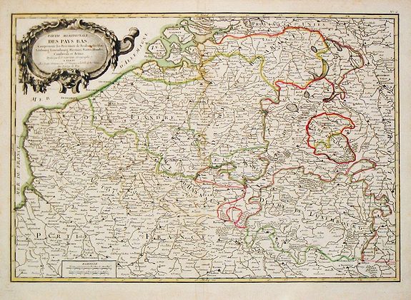 Lattré, J. / R.Bonne., Partie Meridionale des Pays Bas Comprenant les provinces de brabant, Gueldre, Limbourg, Luxembourg, Haynaut, Namur, Flandre, Cambresis et Artois., antique map, old maps
