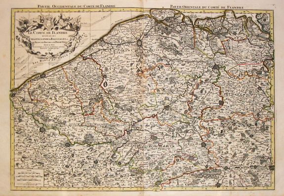 Jaillot, A.-H. / P. Mortier., Le Comte de Flandre / divise en ses / Chastellenies et Balliages &c / le Franc de Bruges et le Pays de Waes. A Paris, 1696., antique map, old maps